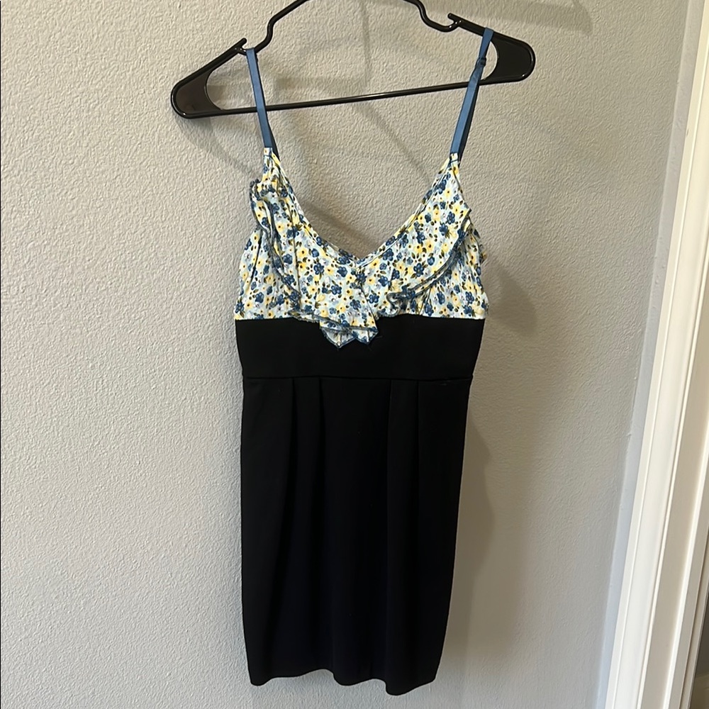 Floral Ruffle Dress with Black Skirt